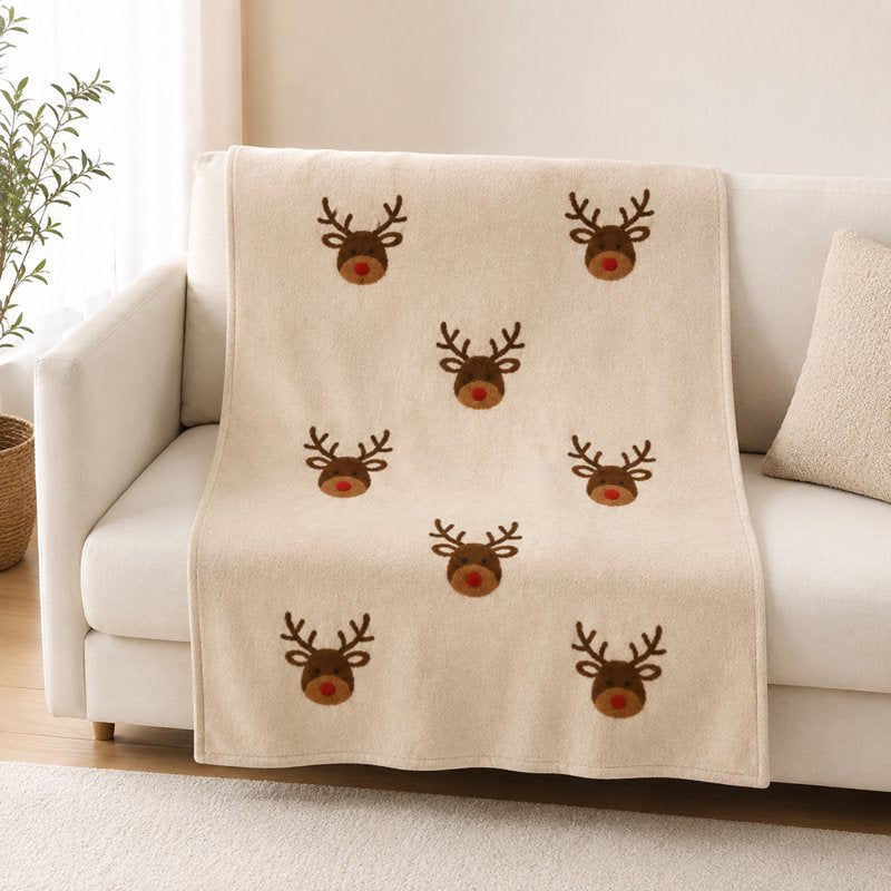 Reindeer Head Flannel Throw Blanket - 59x39in Rustic Christmas Decor