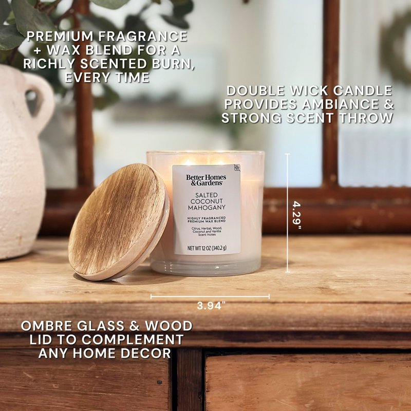 Scented Ombre Jar Candle - Salted Coconut Mahogany, 12 oz