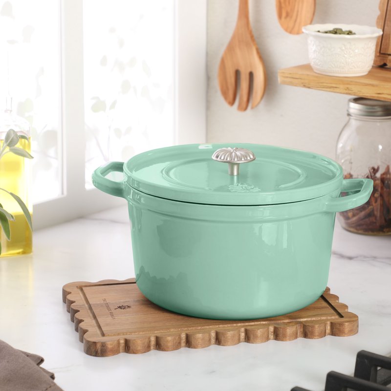 5-Quart Enameled Cast Iron Dutch Oven Pot with Lid - Green