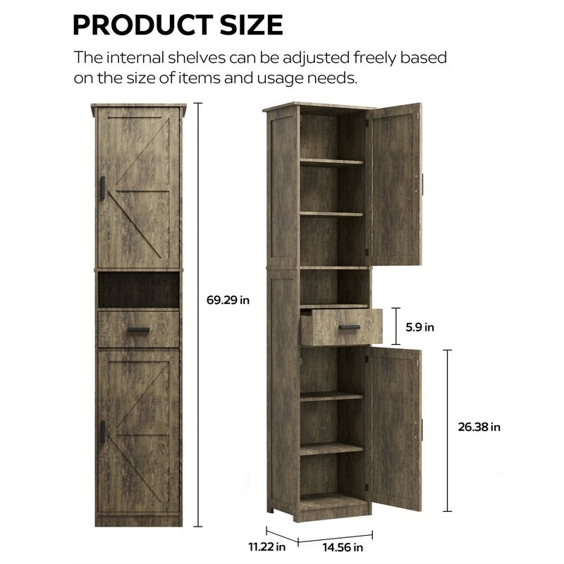 Freestanding Floor Storage Cabinet with Doors & Drawer - Grey