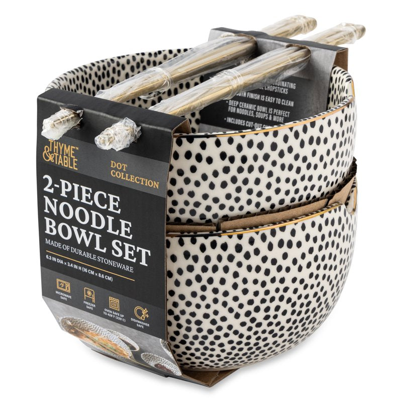 Ramen Bowl Set with Chopsticks - 2 Pack Ceramic Dot Collection