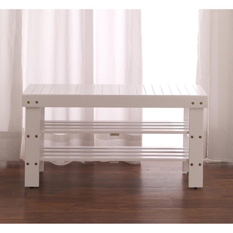 Solid Wood Shoe Bench with Storage - Multiple Colors