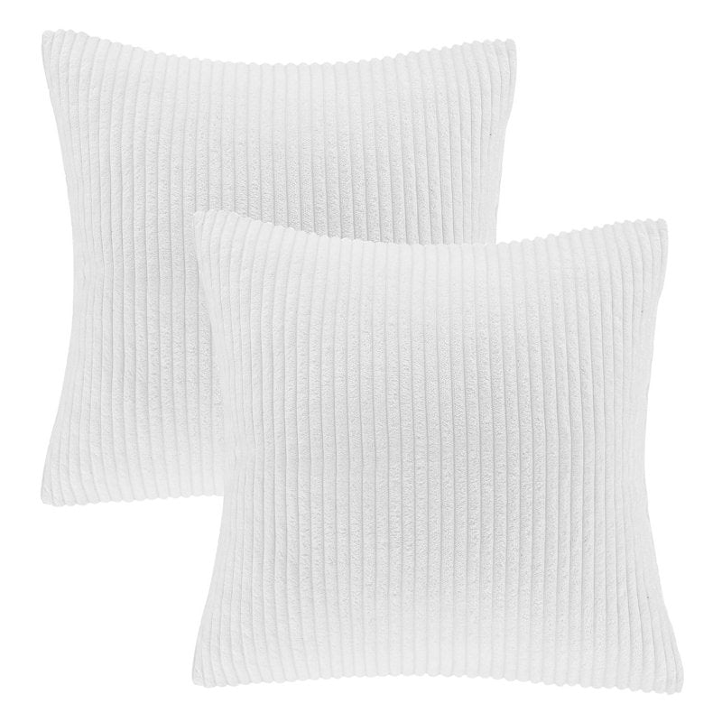 White 20x20 Inch Corduroy Velvet Throw Pillow Set - Decorative Accent Cushions