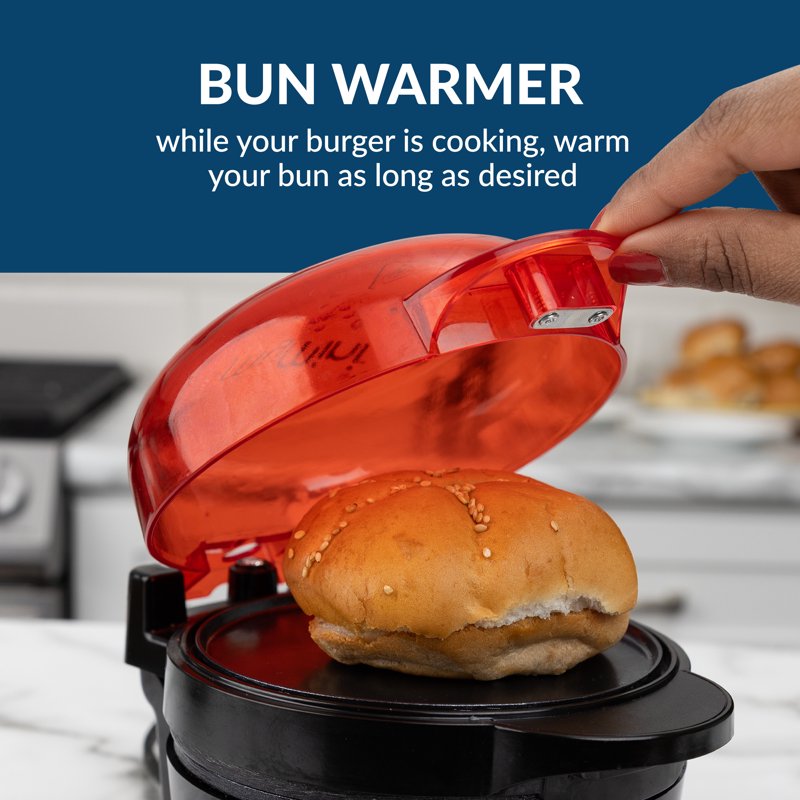 Mini Smash Burger Griddle with Bun Warmer - 600 Watts, Non-Stick