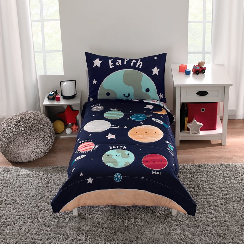 Parent's Choice Space Glow-in-the-Dark Toddler Bed Set - Comforter, Sheet & Reversible Pillowcase