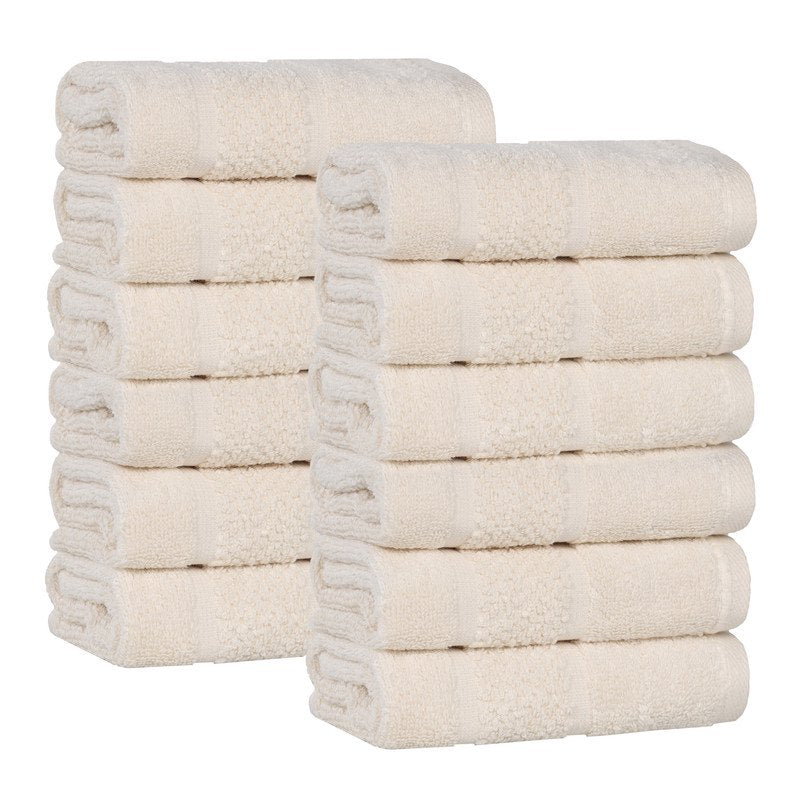 Ivory Cotton Face Towels Set of 12 - Medium Weight, Ultra Absorbent, Spa-Quality