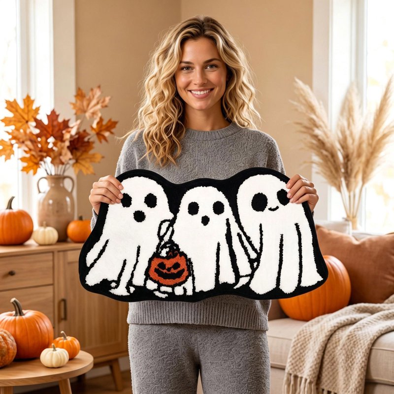 Halloween Ghost Shaped Bathroom Rug - M Size Spooky Ghost Bath Mat, Non-Slip Decor