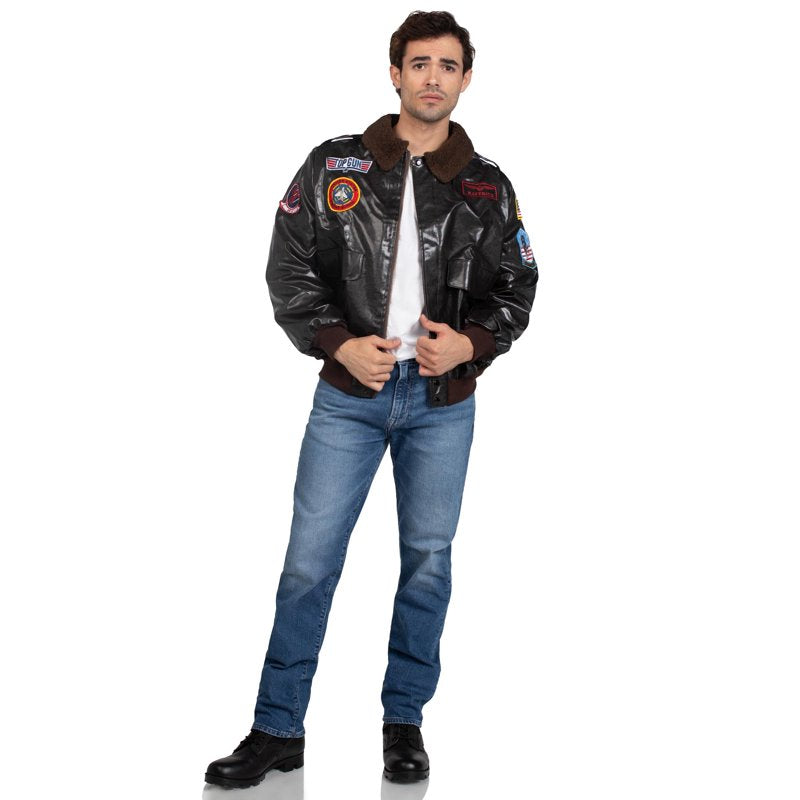 Men's Top Gun Bomber Jacket Brown M - Authentic Costume Outerwear