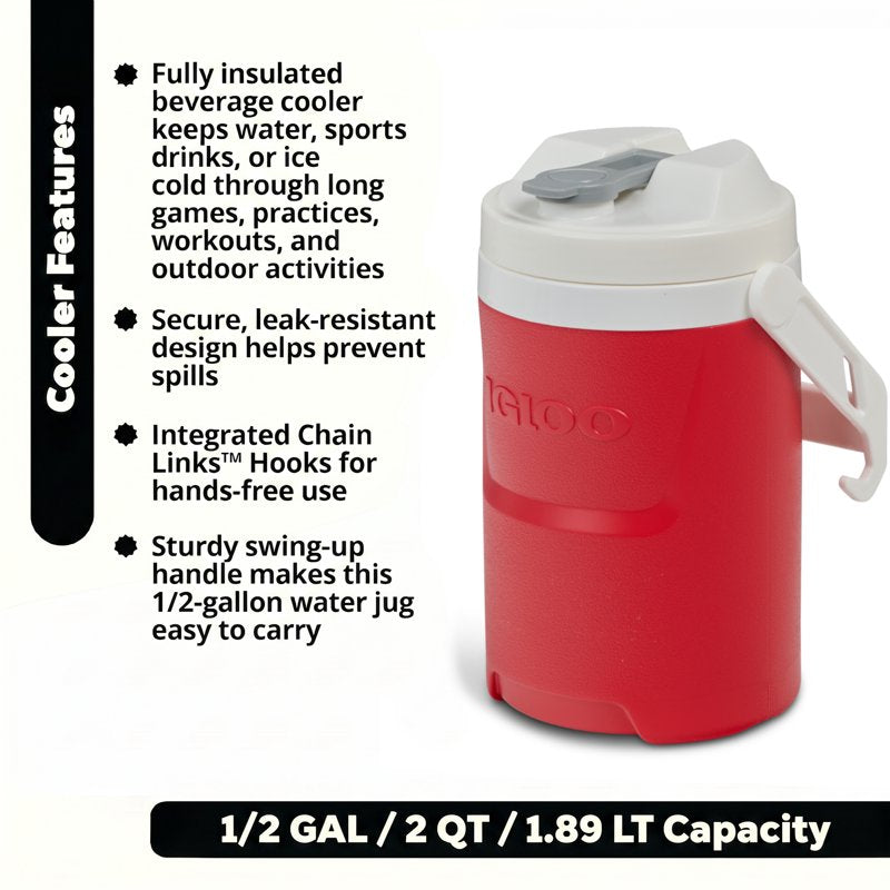 1/2 Gallon Insulated Sports Beverage Jug with Hooks - 2 Pack, Red