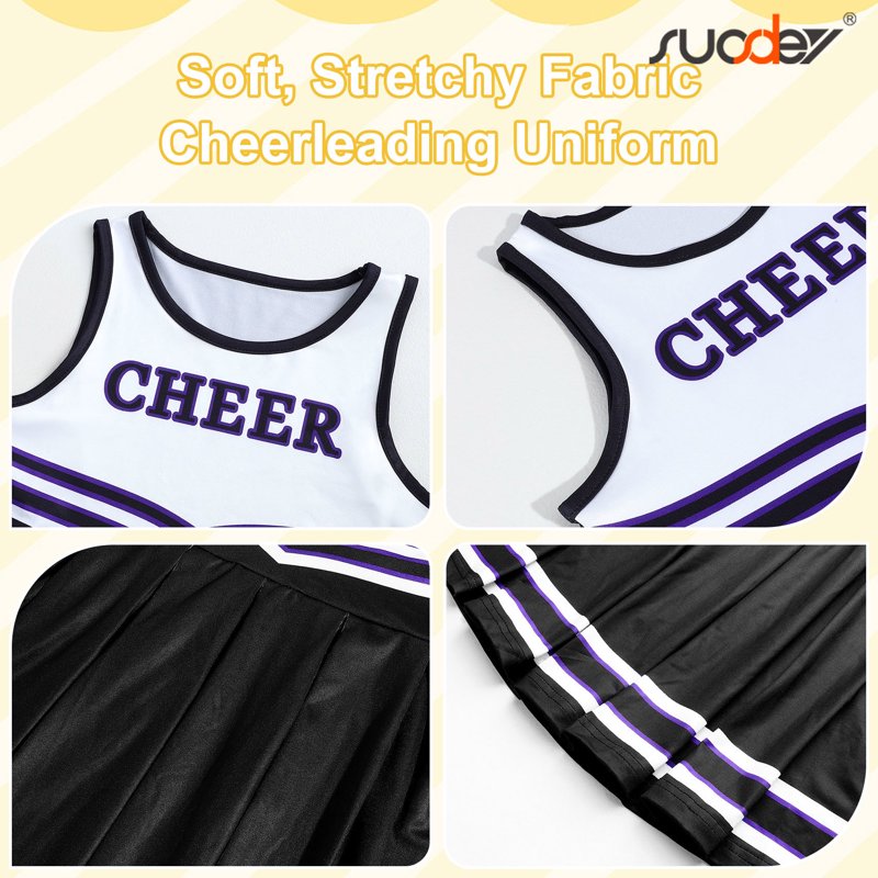 Girls Cheerleader Costume Outfit Set Black 9-10 Years - Party & Halloween