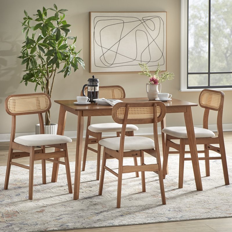 Mid-Century Modern 5-Piece Indoor Dining Set - Light Walnut