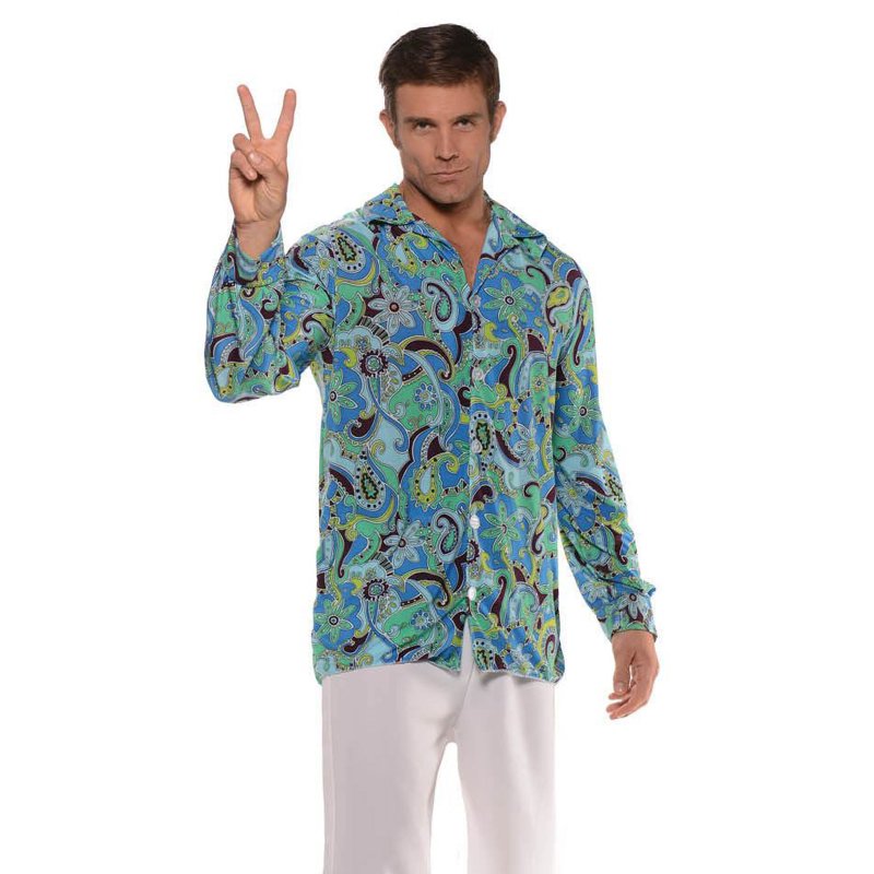 Disco Shirt Men Blue Retro 70s 60s Costume for Adult XL - Fancy Dress