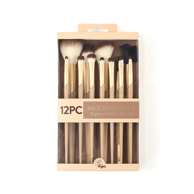 12-Piece Makeup Brush Set - Face & Eye Brushes, Gold