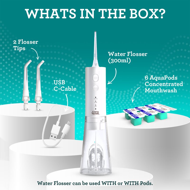 Portable Dental Water Flosser with Mouthwash Pods - 300mL Tank