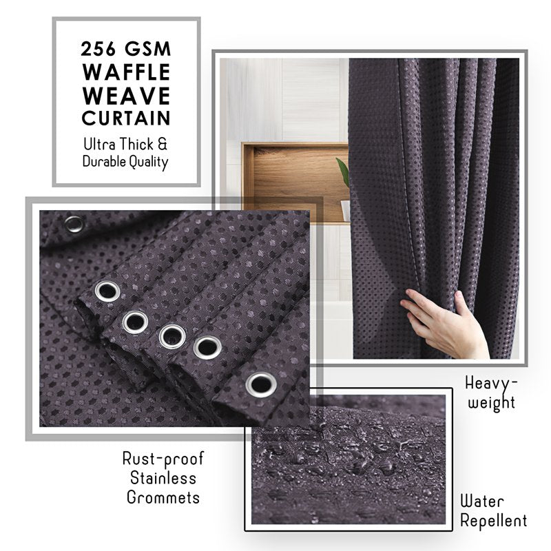 (2 Pack) LammaLoe Purple Waffle Weave Heavy Duty Fabric Shower Curtain - 72x72 Inches, Hotel Luxury Style