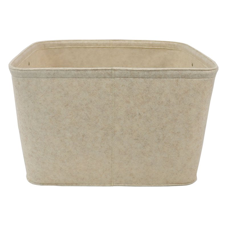 Large Decorative Storage Basket - Oatmeal Brown Felt with Faux Leather Handles