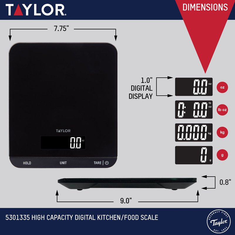 Digital Kitchen Scale - High Capacity 33 LB Glass Platform