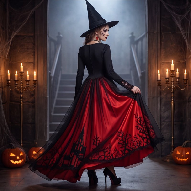 Women's Gothic Halloween Dress - Red S Tree Thorn Pattern Maxi Costume