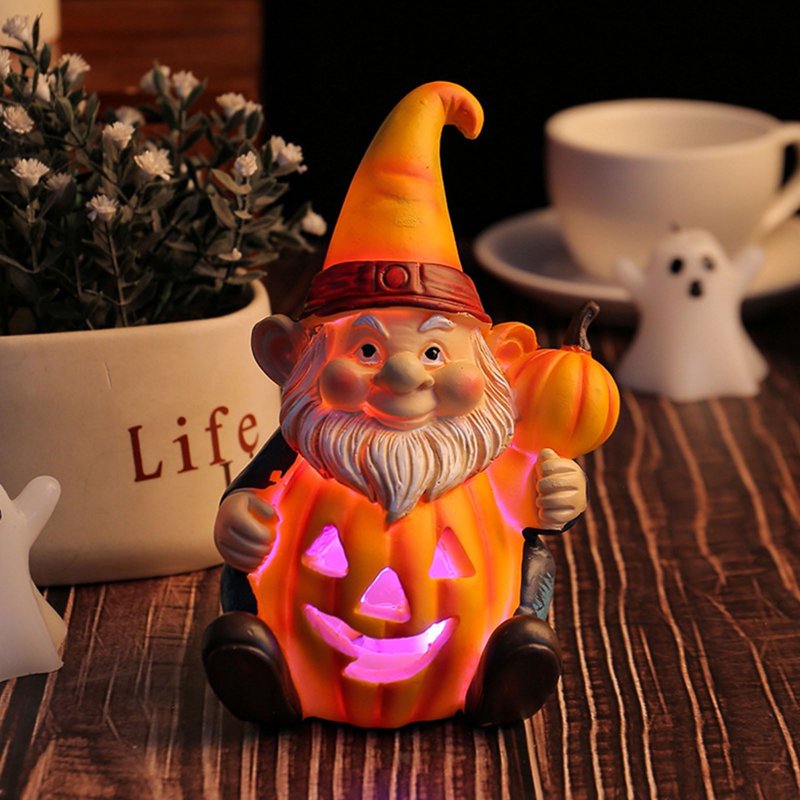 Halloween Pumpkin Gnome Ornament - Luminous Resin Garden Statue - Old Man Design - Variation #354D