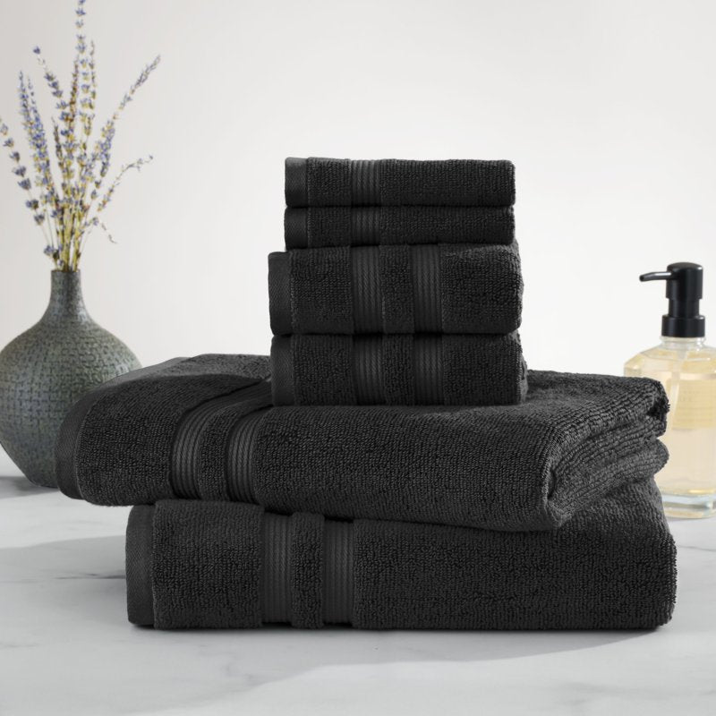 Mainstays Performance 6-Piece Bath Towel Set - Rich Black, Quick Dry & Fade Resistant