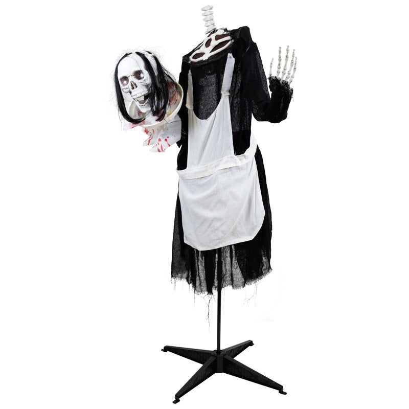 LED Skeleton Head-in-Hand Halloween Decoration - 57 Inch Spooky Animated Maid