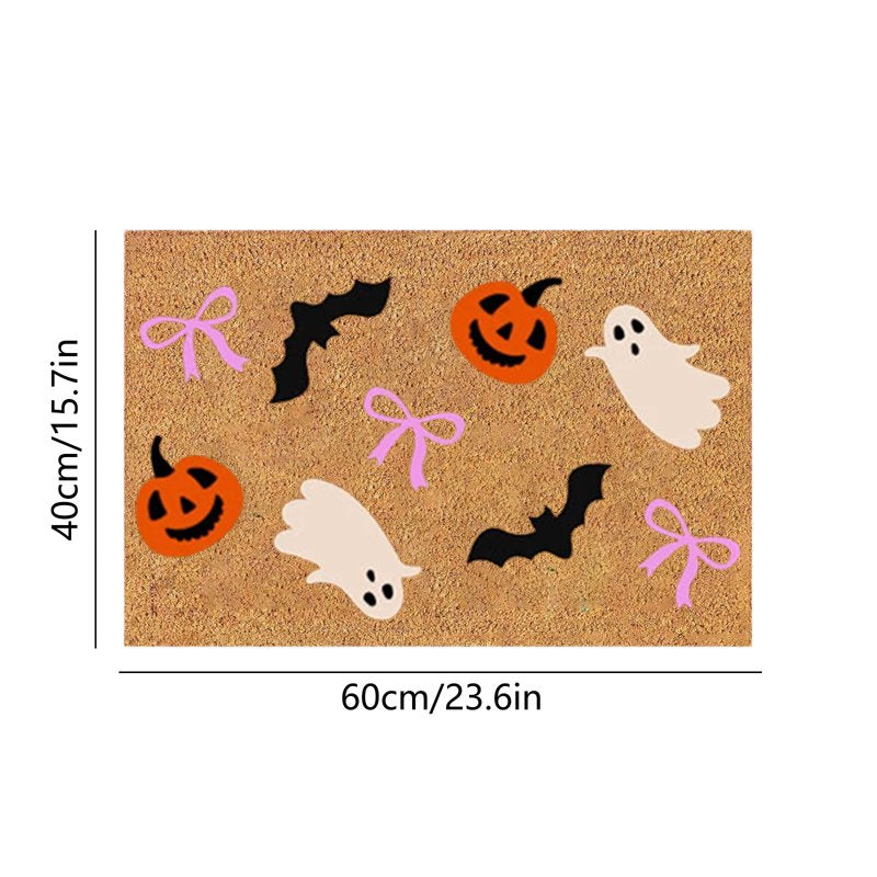 Gothic Halloween Bathroom Rug - Ghost Pumpkin Bat Pattern, Multicolor, 23.6x15.7 in