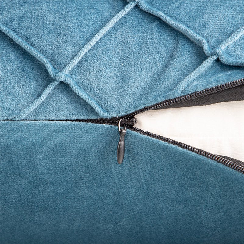 Blue Pleated Velvet Pillow Covers 18x18 Set of 2 - Decorative Throw Pillow Cases for Couch & Bed