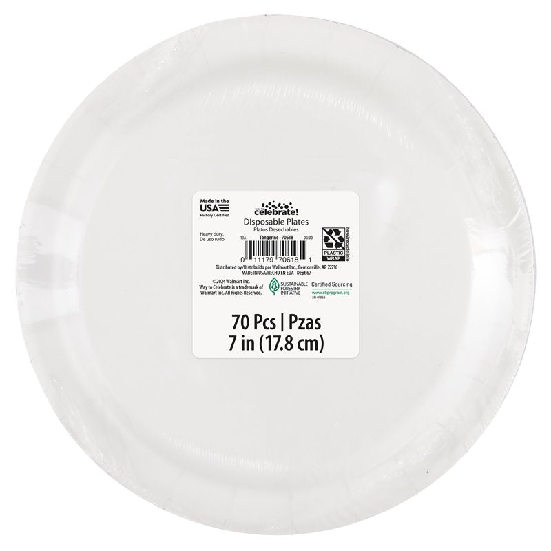 Disposable Paper Plates 7-inch Orange Pack of 70 for Parties & Events