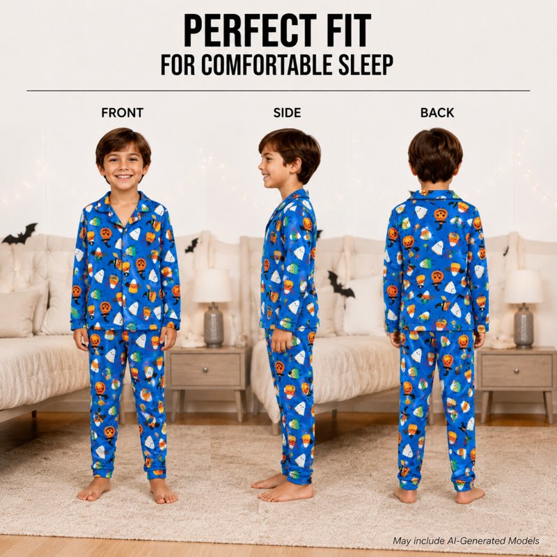 Halloween Boys Pajama Set Long Sleeve 2-Piece Sleepwear - Royal Candy Corn 5-6