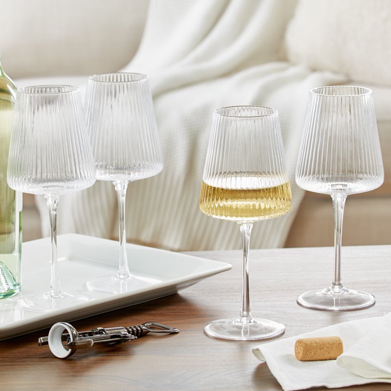 Ribbed Wine Glass - 17 oz Dishwasher Safe Drinkware