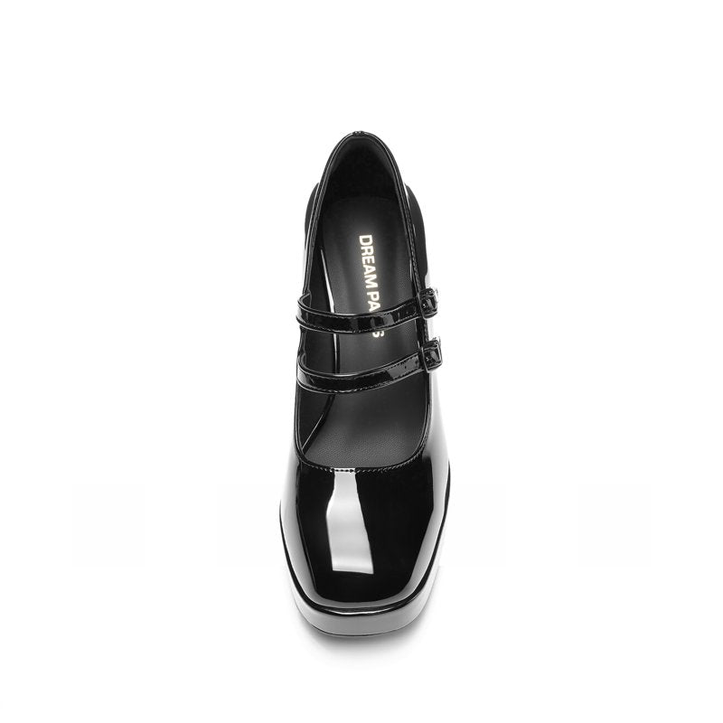 Women’s Y2K Double Strap Platform Mary Jane Heels Black 7 - Chunky Block Heel