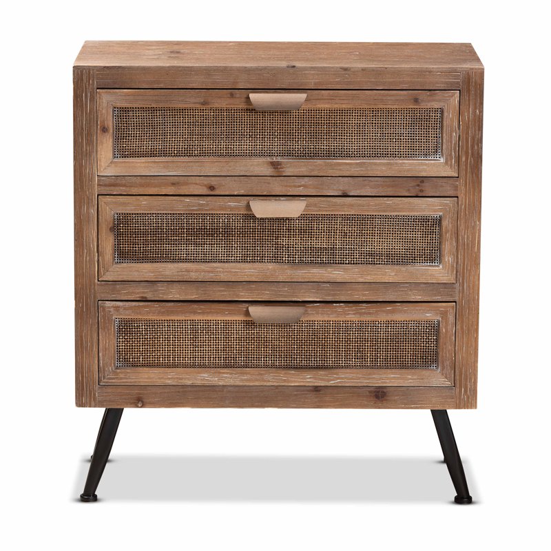 Mid-Century Modern 3-Drawer Storage Cabinet - Whitewashed Natural Brown