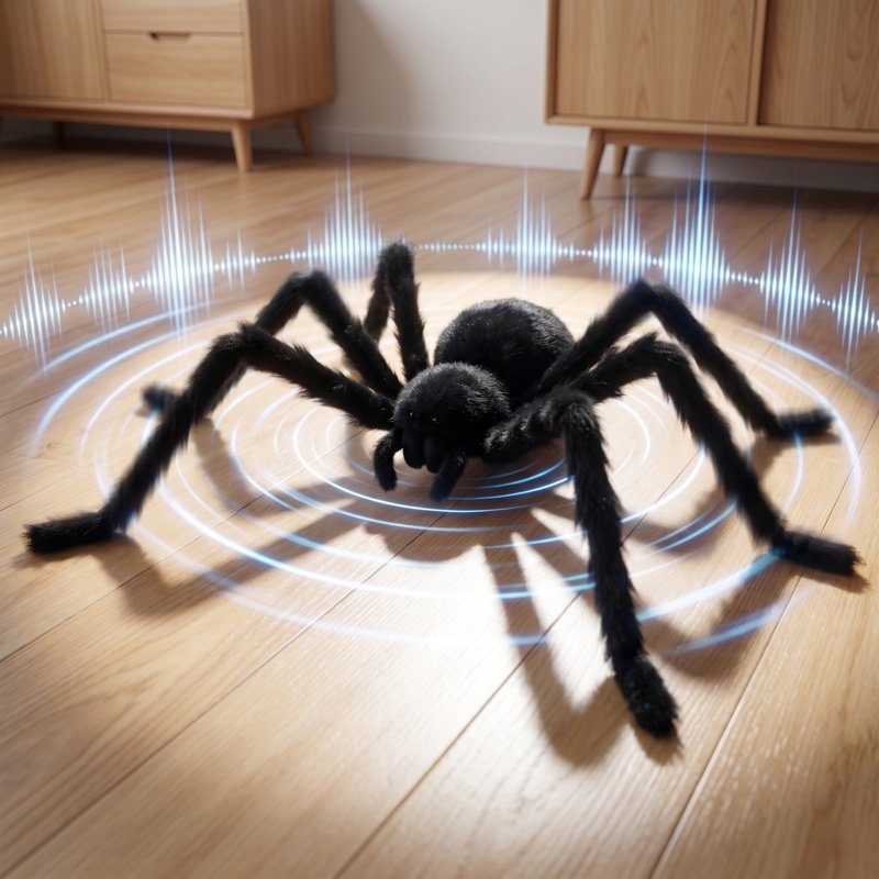 Large Black Fuzzy Sound-Activated Animated Spider - Halloween Indoor & Yard Decor - Variation L