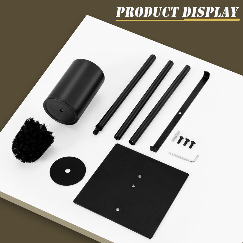 Freestanding Toilet Paper Holder with Toilet Brush - Black Metal Bathroom Accessory - Variation 1