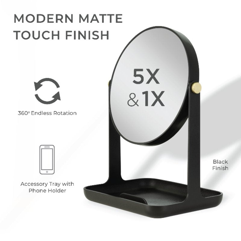 5X/1X Dual Magnification Makeup Mirror with Accessory Tray and Phone Holder