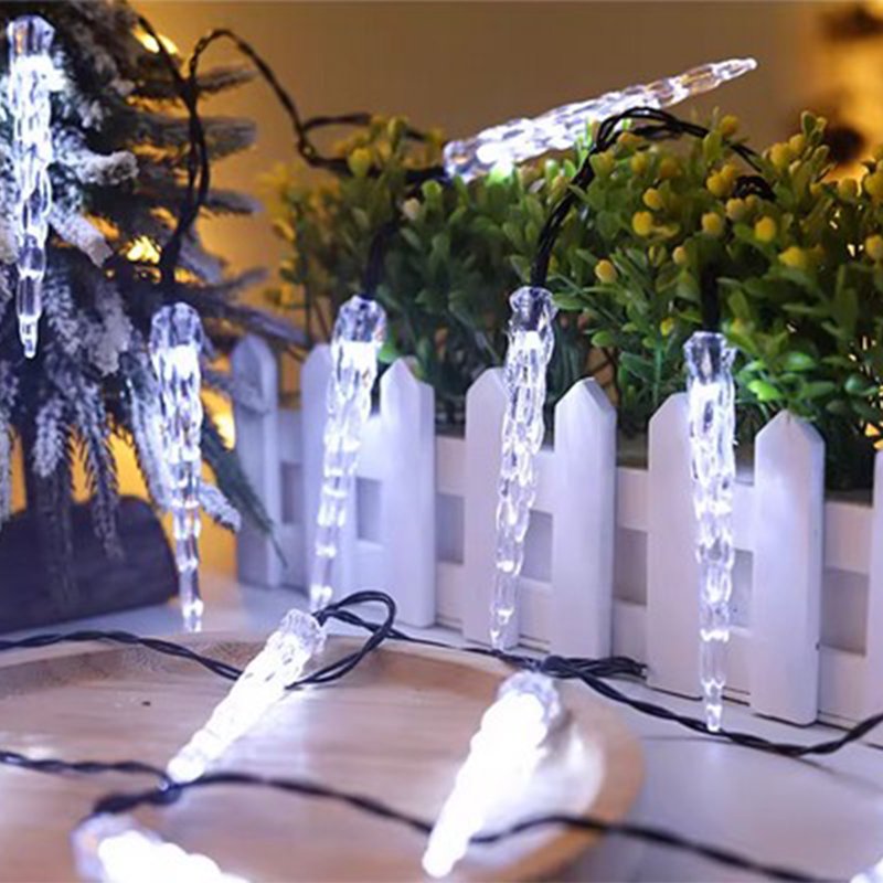 Solar Icicle Christmas Lights 21ft White 30 LED Outdoor Indoor Waterproof