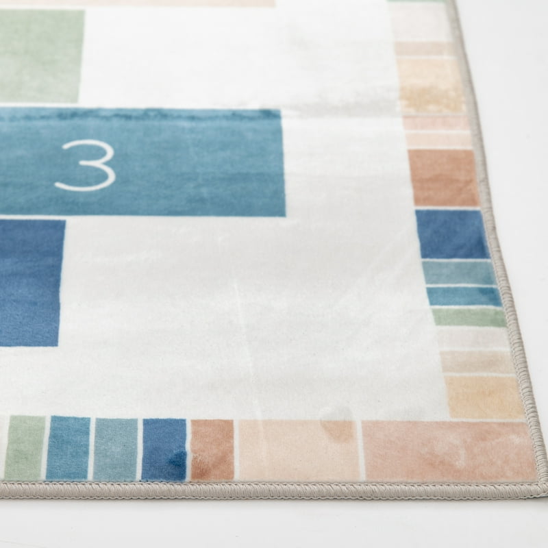36x56 Inch Faux Fur Indoor Area Rug with Hopscotch Pattern - Soft Non-Slip Play Mat