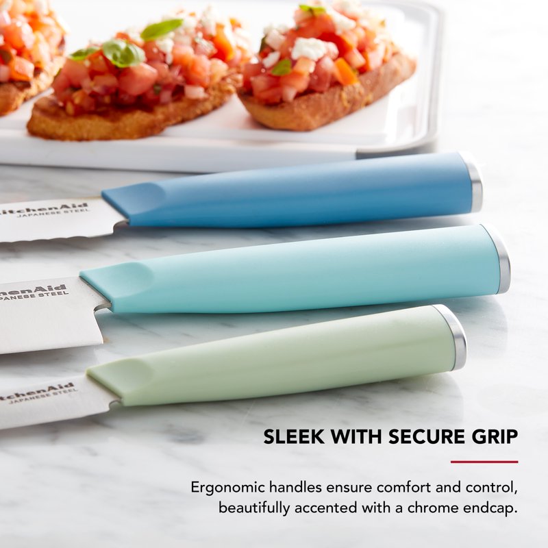 3-Piece Stainless Steel Chef Knife Set - Blue Velvet, Pistachio, Mineral Water