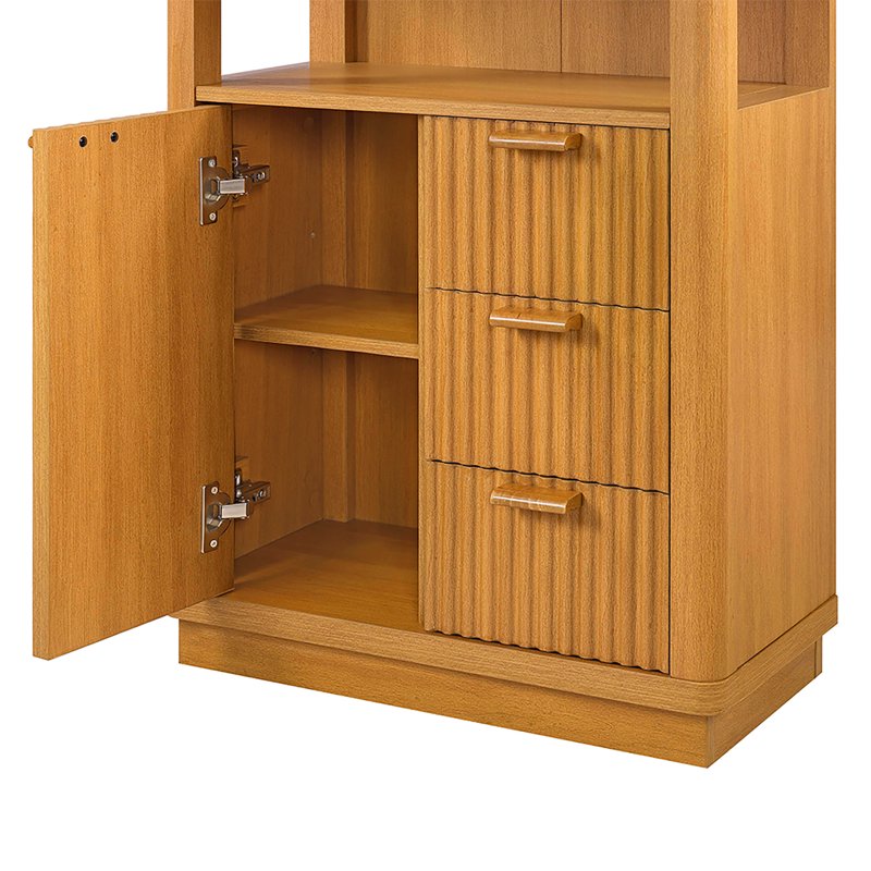 Vanity Storage Cabinet with Fluted Doors - Warm Honey Finish