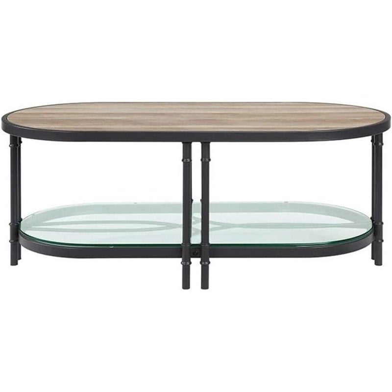 Brantley Coffee Table - Oak & Sandy Black Finish, Oval Design