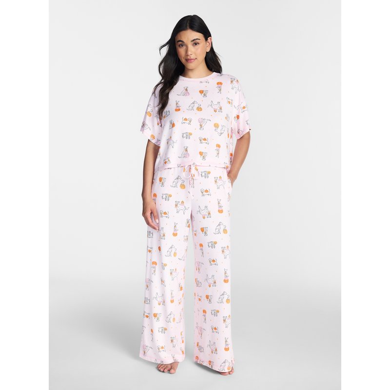 Pink Halloween & Fall Women's Hacci Knit Sleep Pants - Size L, 29.5" Inseam