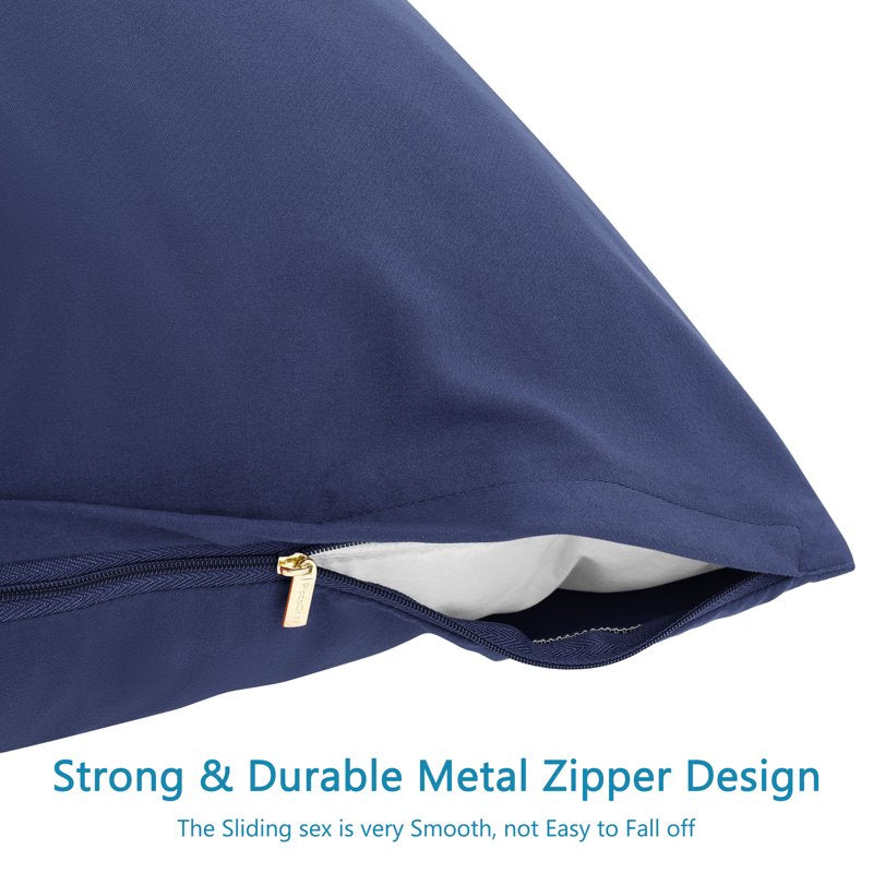 Travel Microfiber Pillowcases 2-Pack Navy Blue - Soft Breathable Zippered Covers