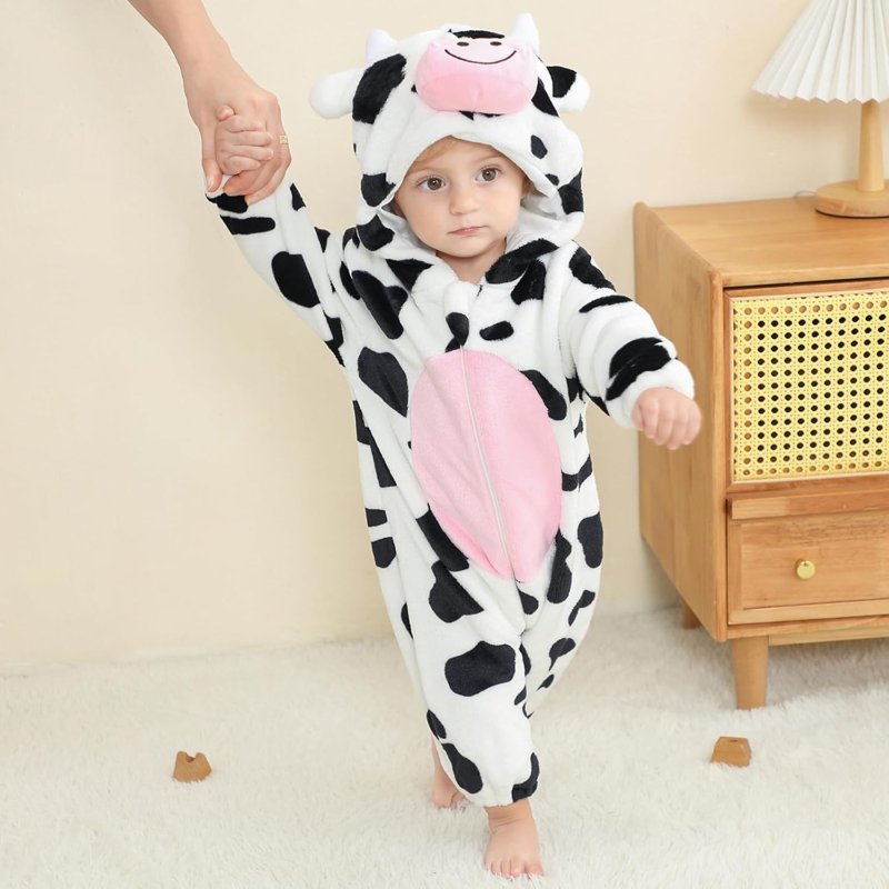 Unisex Baby Animal Costume Romper - White Cow 12-18 Months Winter Autumn Flannel