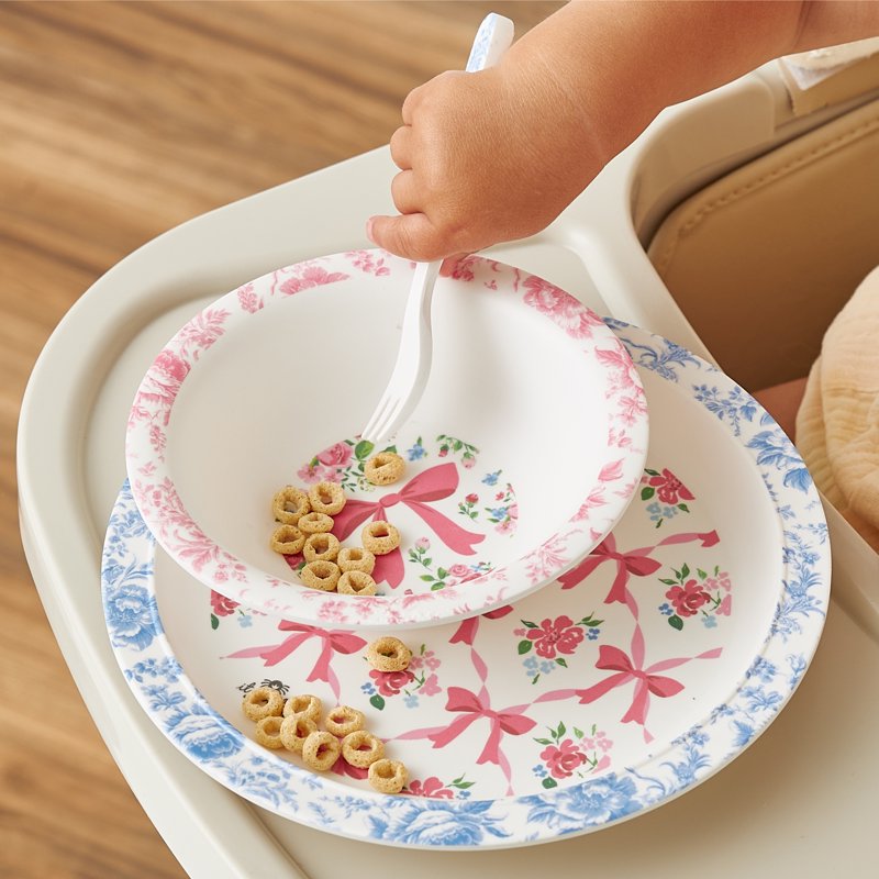 Kids Melamine Bistro Set - 4-Piece Ribbons & Roses Tableware