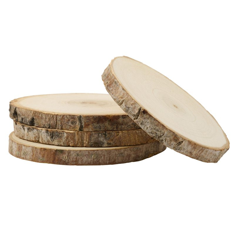 Wood Craft Rounds with Bark - 4 Inch Unfinished Wooden Discs for DIY Projects