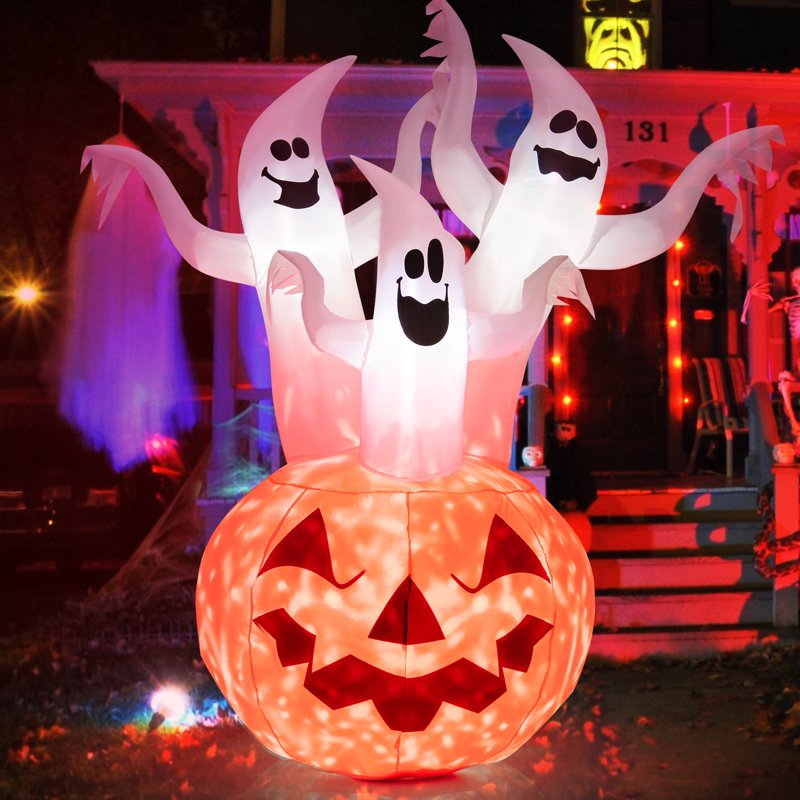 6FT Halloween Inflatable Decorations with LED Lights, Ghost and Pumpkin Dolls