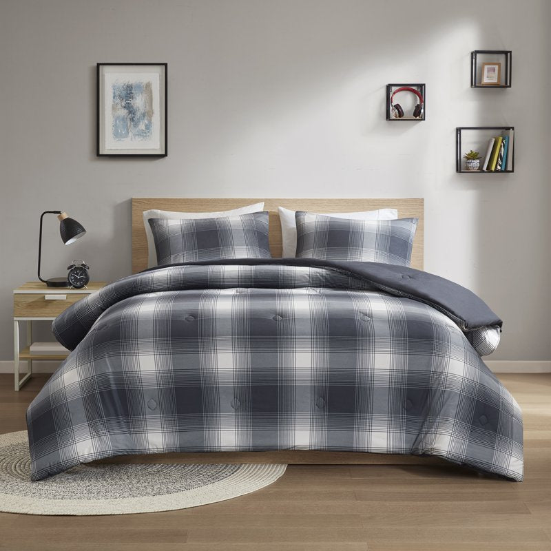 Mainstays Shadow Plaid Comforter Set - King, Grey