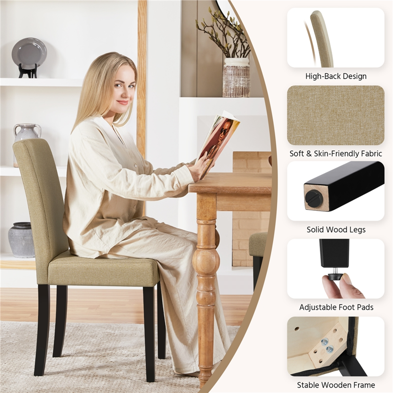 Modern Upholstered Dining Chairs Set of 2 - Khaki