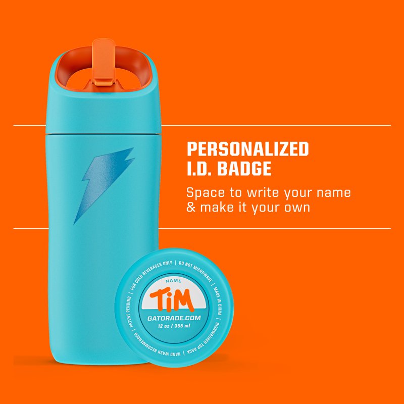 BPA-Free 12oz Stainless Steel Water Bottle with Straw - Stickered Teal