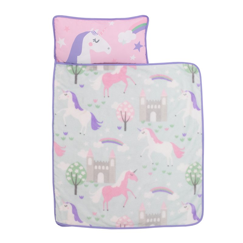 Kids Pink Unicorn Nap Mat with Pillow and Blanket - Toddler & Preschool